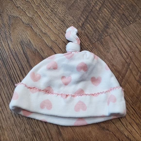 Gerber Cotton Baby Matching Set Hearts Footed Pants Beanie Hat Pink White Casual - Picture 5 of 6